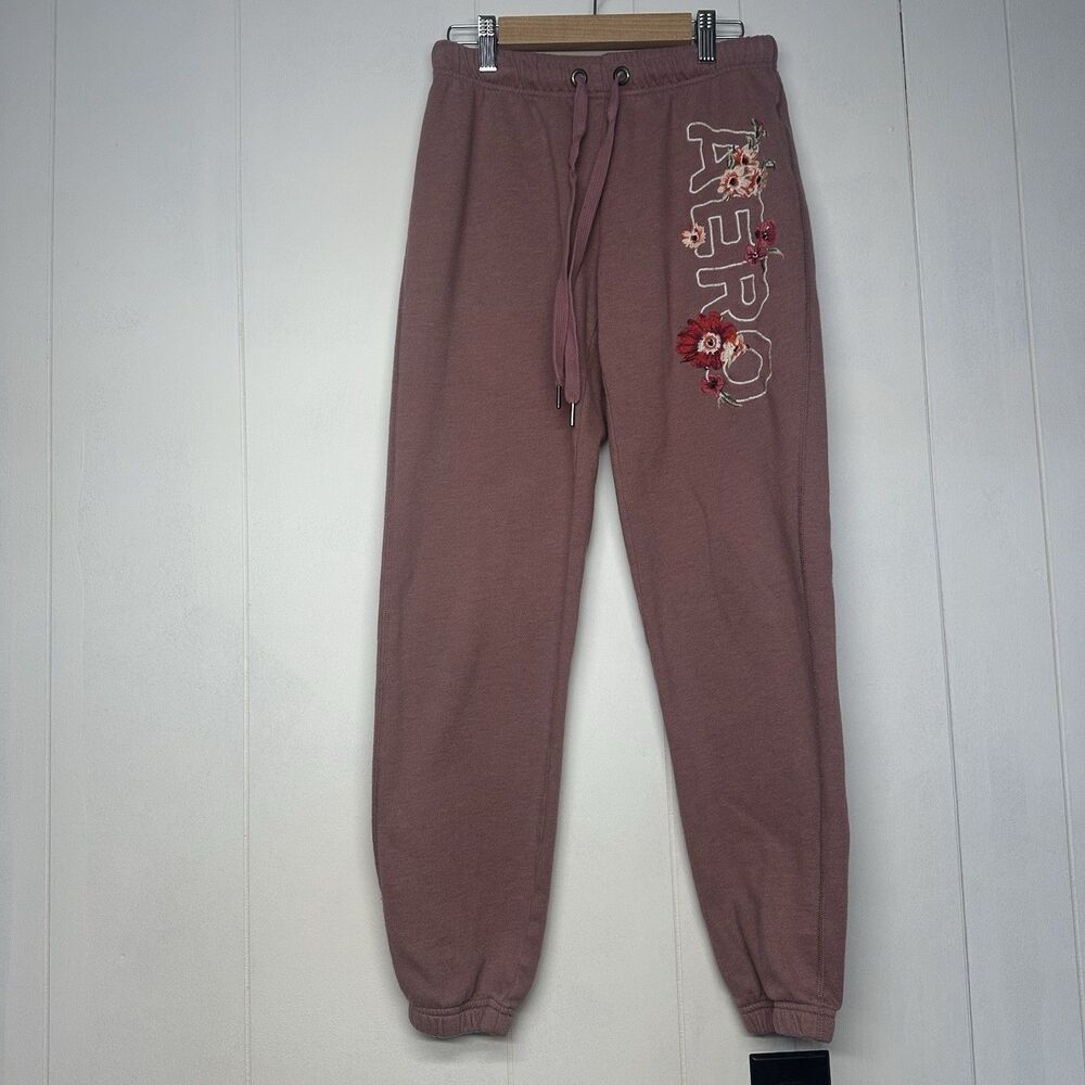 Aeropostale Women’s Small Mauve Jogger Sweatpants Floral Logo Drawstring